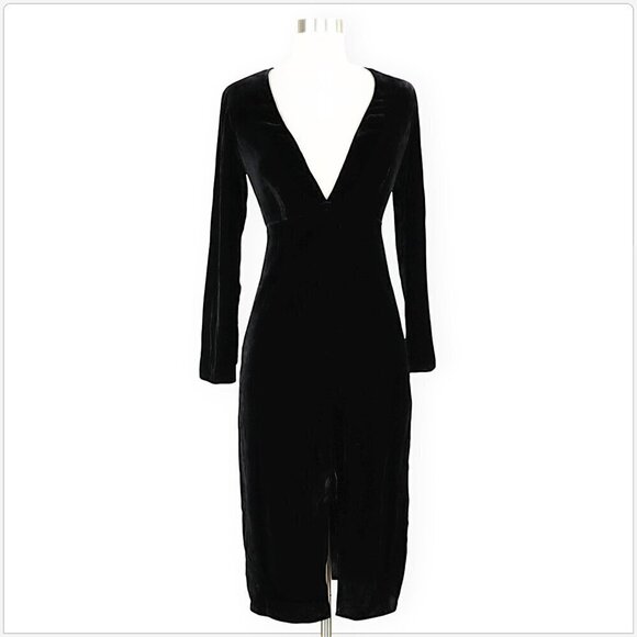 For Love & Lemons Collette Black Velvet Plunge V Neck Midi Evening Dress NEW XS - Picture 3 of 6